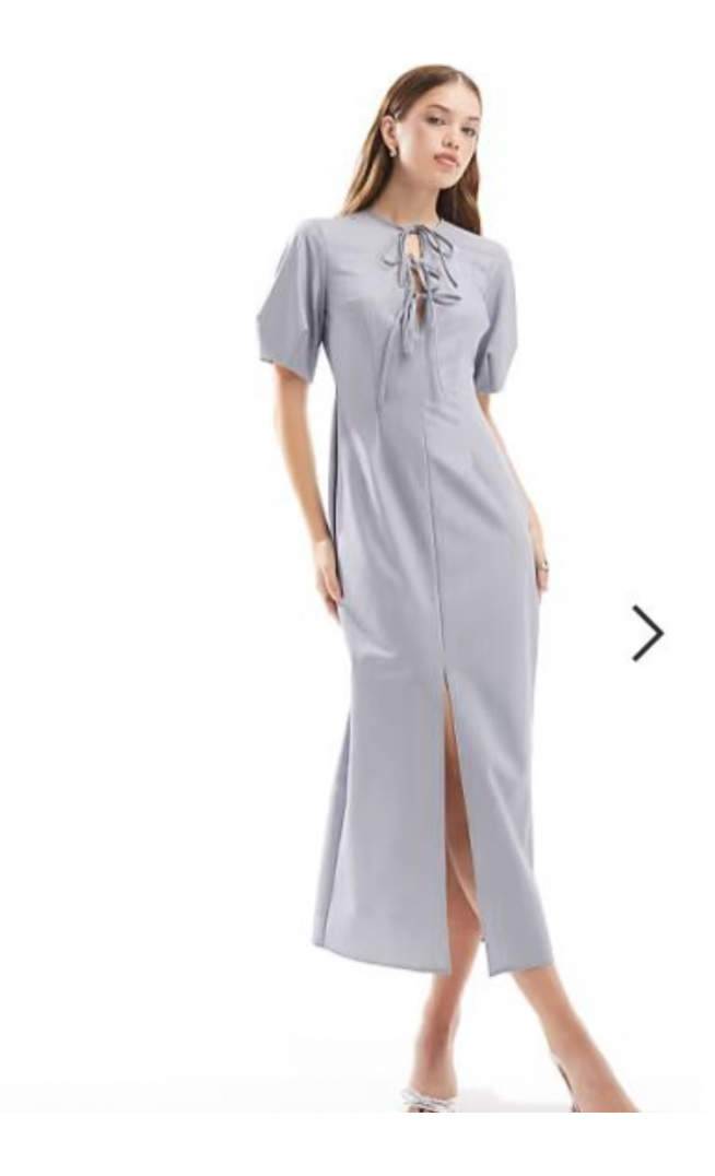 ASOS DESIGN puff sleeve tie front midi dress
