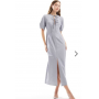 ASOS DESIGN puff sleeve tie front midi dress