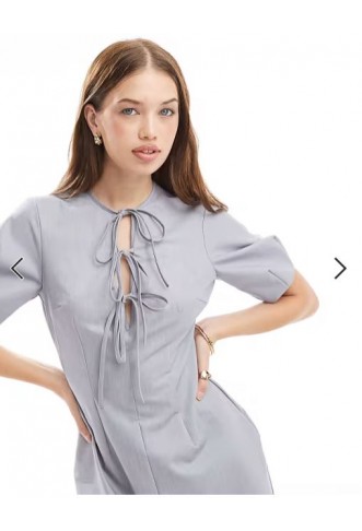 ASOS DESIGN puff sleeve tie front midi dress