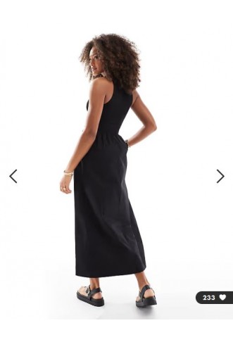 ASOS DESIGN racer crinkle bodice poplin skirt midi dress in black