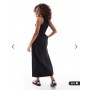 ASOS DESIGN racer crinkle bodice poplin skirt midi dress in black