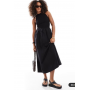 ASOS DESIGN racer crinkle bodice poplin skirt midi dress in black
