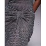 ASOS DESIGN scoop neck fishnet hotfix embellished midi dress with sash detail skirt in in charcoa