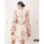 YAS long sleeve textured mini dress in blurred floral print