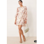 YAS long sleeve textured mini dress in blurred floral print