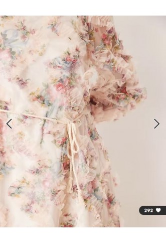YAS long sleeve textured mini dress in blurred floral print