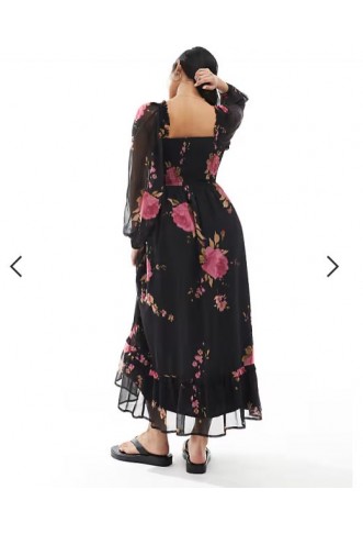 Miss Selfridge Petite long sleeve corset detail maxi dress in rose print