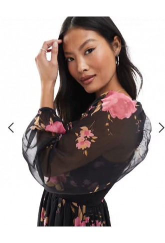 Miss Selfridge Petite long sleeve corset detail maxi dress in rose print