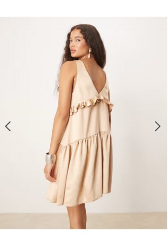 ASOS DESIGN v-neck ruffle mini smock dress in champagne