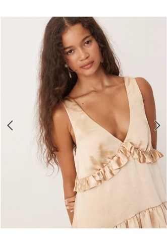 ASOS DESIGN v-neck ruffle mini smock dress in champagne