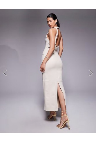 ASOS DESIGN drape back suede midi dress in cream