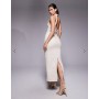 ASOS DESIGN drape back suede midi dress in cream
