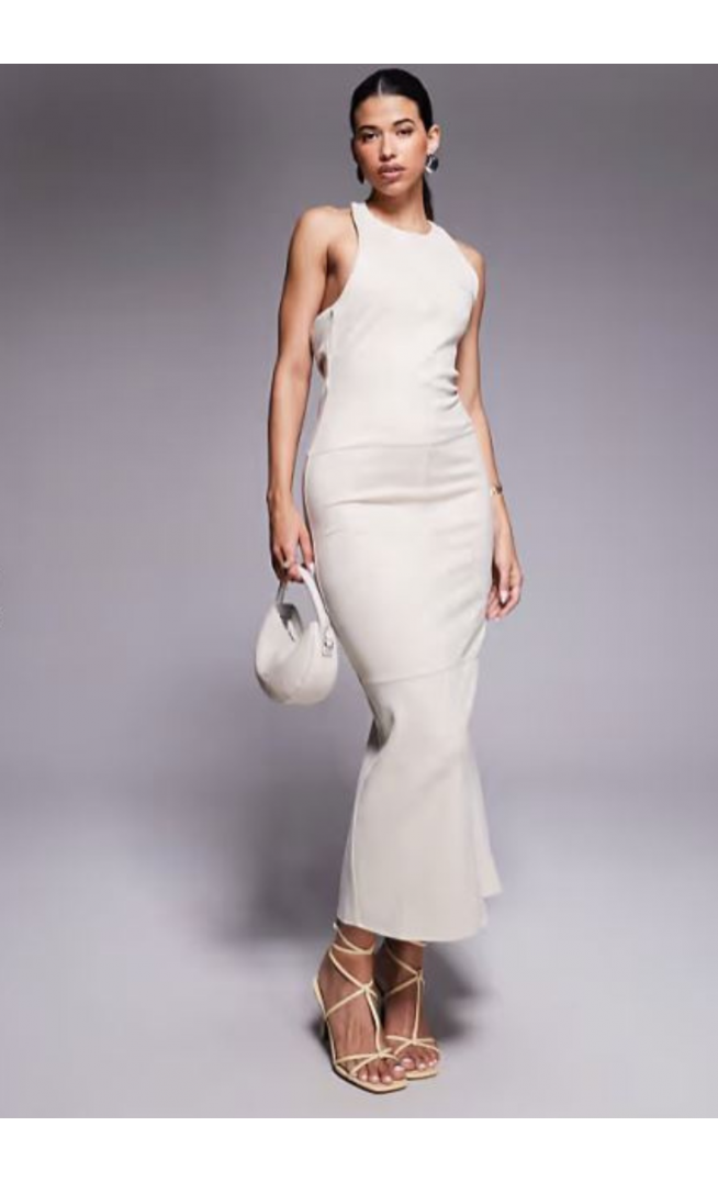 ASOS DESIGN drape back suede midi dress in cream