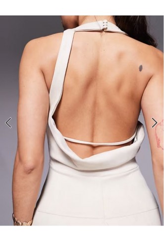 ASOS DESIGN drape back suede midi dress in cream