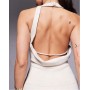 ASOS DESIGN drape back suede midi dress in cream