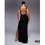 ASOS DESIGN sleeveless plunge wrap ruched bum maxi dress in black