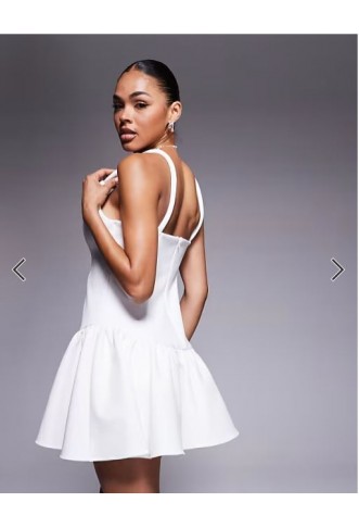 ASOS DESIGN structured wire plunge neckline mini dress in white