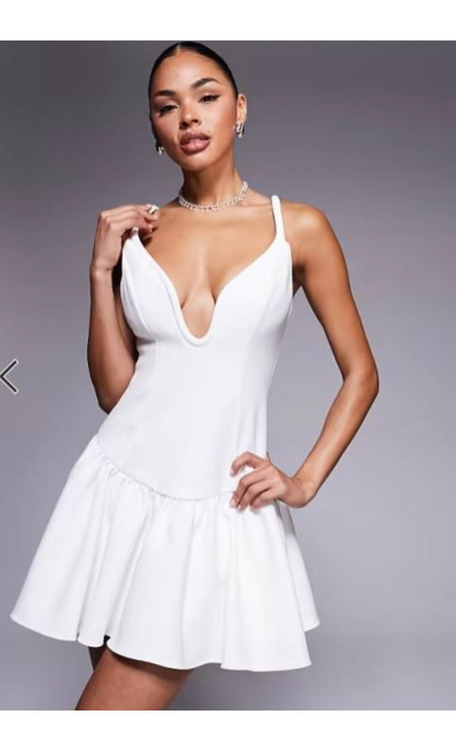 ASOS DESIGN structured wire plunge neckline mini dress in white