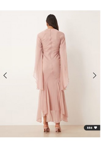 ASOS DESIGN extreme ruffle sleeve maxi dress with godet insert skirt in blush pink