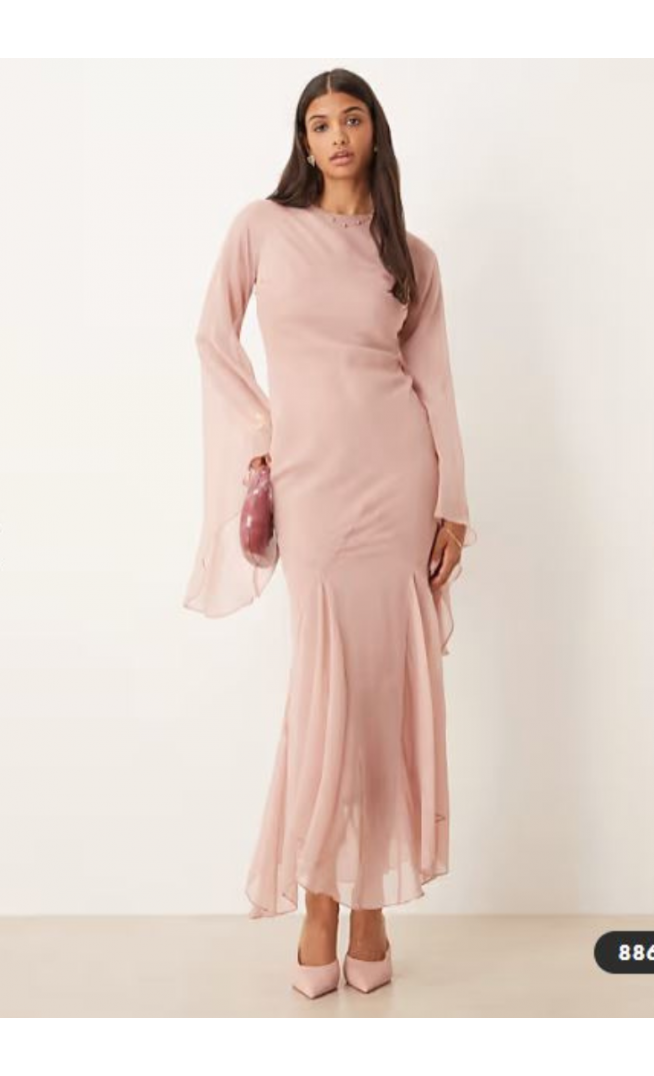 ASOS DESIGN extreme ruffle sleeve maxi dress with godet insert skirt in blush pink