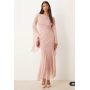 ASOS DESIGN extreme ruffle sleeve maxi dress with godet insert skirt in blush pink