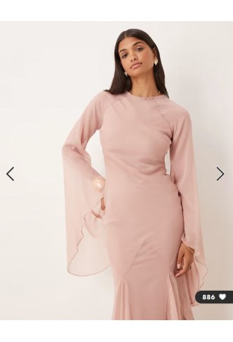 ASOS DESIGN extreme ruffle sleeve maxi dress with godet insert skirt in blush pink