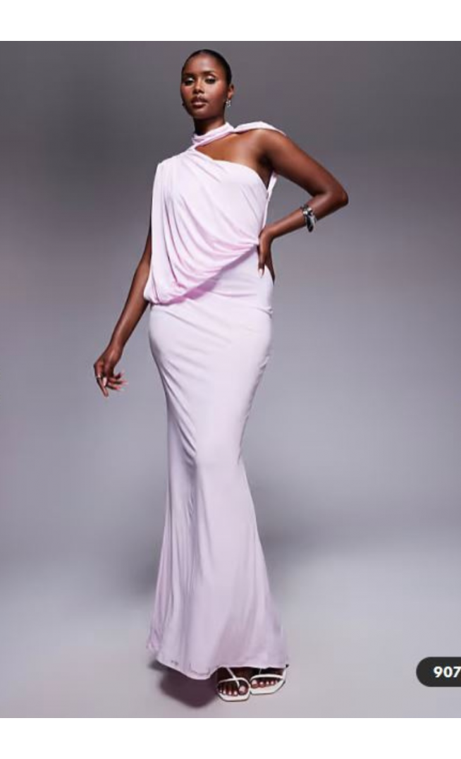 ASOS DESIGN one shoulder drape maxi dress with cape detail in lilac