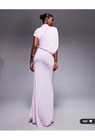 ASOS DESIGN one shoulder drape maxi dress with cape detail in lilac