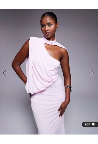 ASOS DESIGN one shoulder drape maxi dress with cape detail in lilac