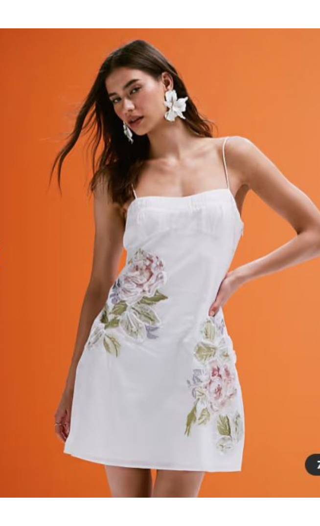 ASOS DESIGN embroidered cami mini dress with ruffle floral detail in white