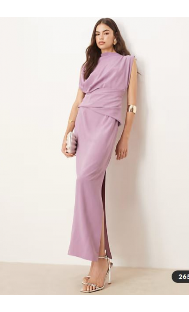 ASOS DESIGN Tall high neck drapey pleated midi dress in grape
