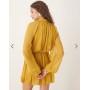 ASOS DESIGN long sleeve blouson mini dress with skirt in ochre