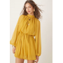 ASOS DESIGN long sleeve blouson mini dress with skirt in ochre