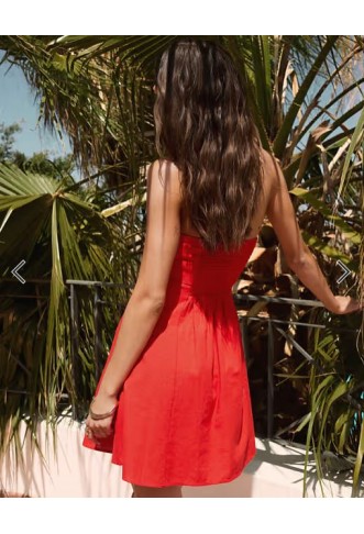 ASOS DESIGN fold over bandeau mini sundress in red