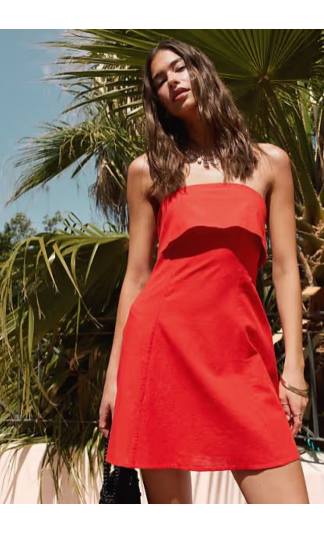 ASOS DESIGN fold over bandeau mini sundress in red