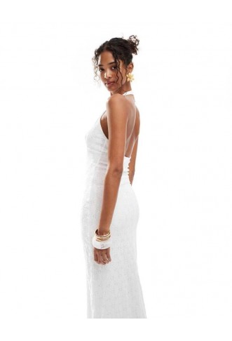 Pull&Bear Women’s Pull&Bear strappy jersey broderie midi dress in white