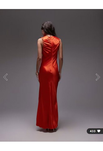 Topshop bias ruched arm hole maxi occasion dress in orange