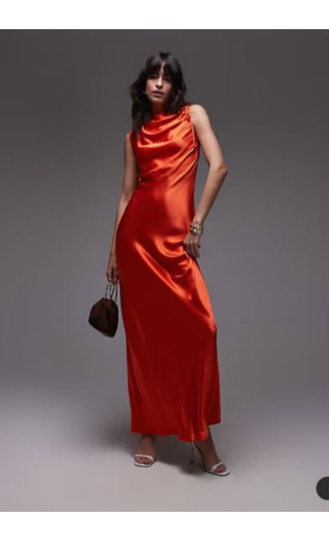 Topshop bias ruched arm hole maxi occasion dress in orange