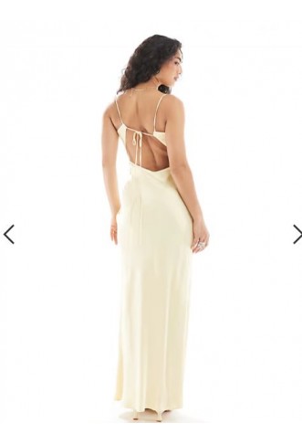 ASOS DESIGN satin tie back maxi dress in buttermilk