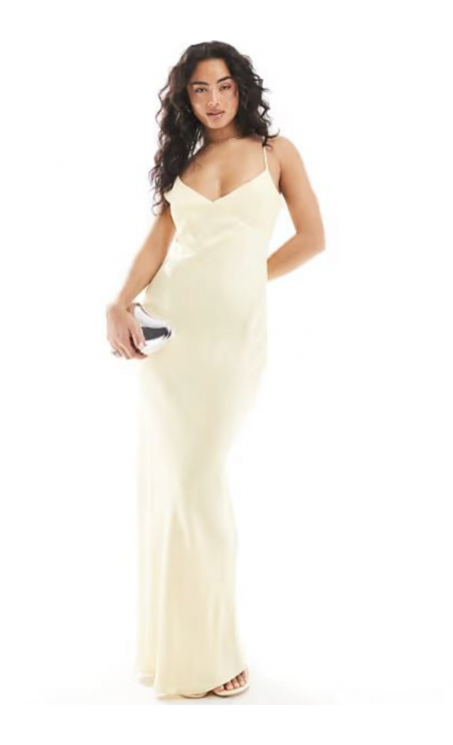 ASOS DESIGN satin tie back maxi dress in buttermilk
