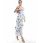 New Look ruffle asymmetric midi dress in blue floral