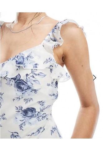New Look ruffle asymmetric midi dress in blue floral