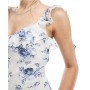 New Look ruffle asymmetric midi dress in blue floral
