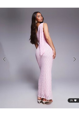 ASOS DESIGN one shoulder lace maxi dress with knotted skirt detailing in pink