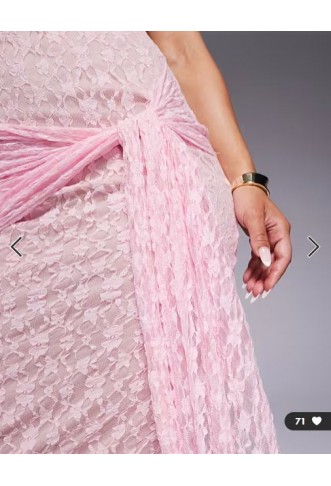 ASOS DESIGN one shoulder lace maxi dress with knotted skirt detailing in pink