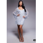 ASOS DESIGN shell embellished sequin long sleeve v-neck mini dress with 3D fringe details in steel grey