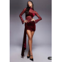 Wanderdoll Sasha lace high neck velvet drape detail mini dress in wine