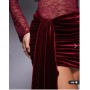 Wanderdoll Sasha lace high neck velvet drape detail mini dress in wine