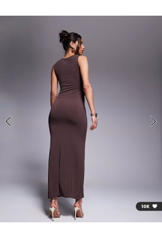 ASOS DESIGN twist hardware detail midi dress in chocolate