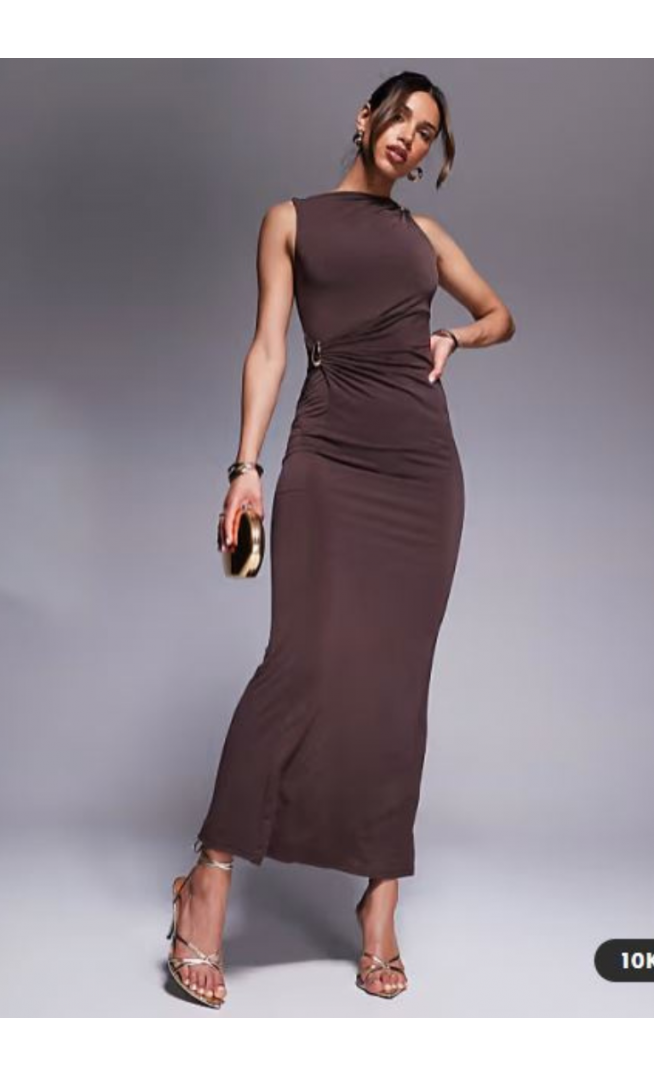 ASOS DESIGN twist hardware detail midi dress in chocolate